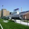 University of Bridgeport, CT - 
13 row high, 150' long elevated beam design grandstand seating 1,000  and an 8' x 24' press box

