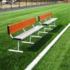 Two side by side 7.5' long heavy duty portable team benches with colored back rests
